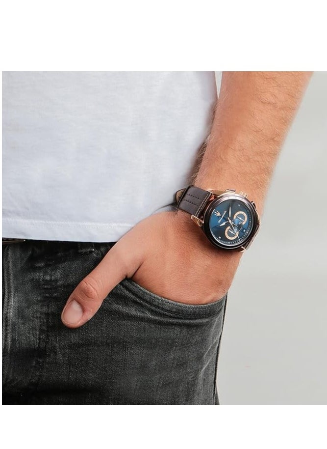 MASERATI TRAGUARDO 45MM CHR BLUE DIAL BROWN ST