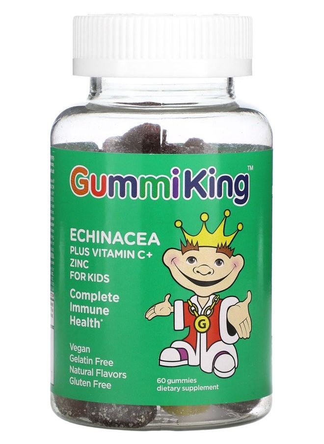 GummiKing Echinacea Plus Vitamin C+ Zinc for Kids Strawberry Orange Lemon Grape Cherry and Grapefruit 60 Gummies 