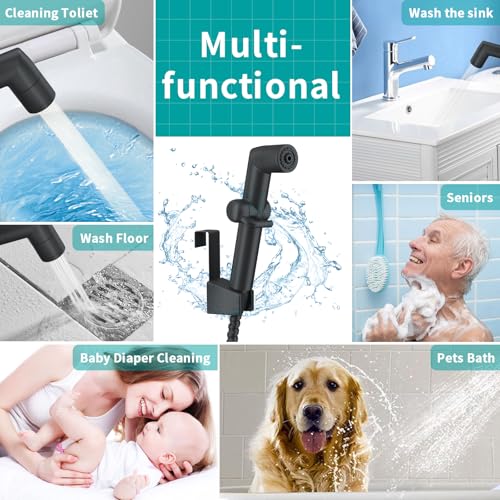 MIAOHUI Muslim Shower Handheld Bidet Sprayer for Toilet Cloth Diaper Sprayer Health Faucet Bum Gun with Hose and Holder Wall or Tank Mount Black - Image 3