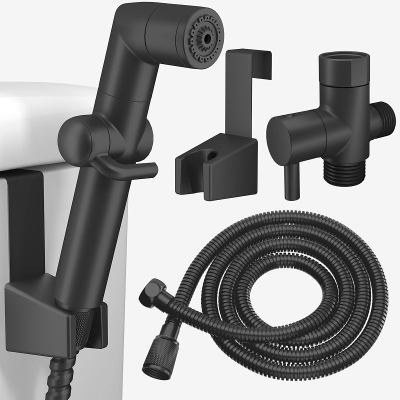 MIAOHUI Muslim Shower Handheld Bidet Sprayer for Toilet Cloth Diaper Sprayer Health Faucet Bum Gun with Hose and Holder Wall or Tank Mount Black - Image 2