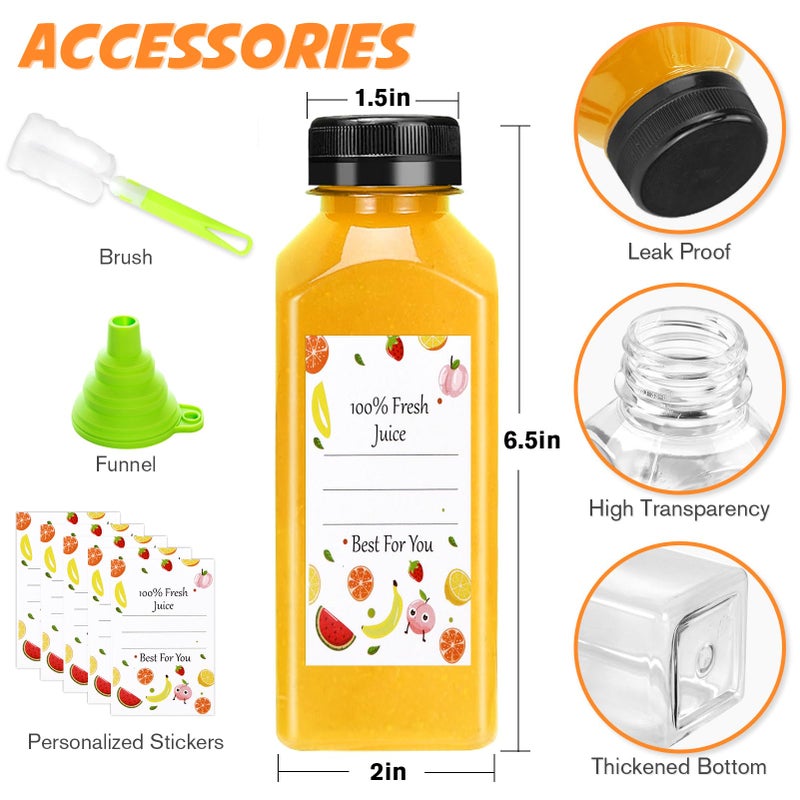 Leaflai Juice Bottles - 12oz Bottles with Lids, 6 pcs Plastic Juice Containers with Caps Reusable Drink Containers for Juice Milk Coffee Water Smoothie and Other Beverages Christmas gifts - Image 2
