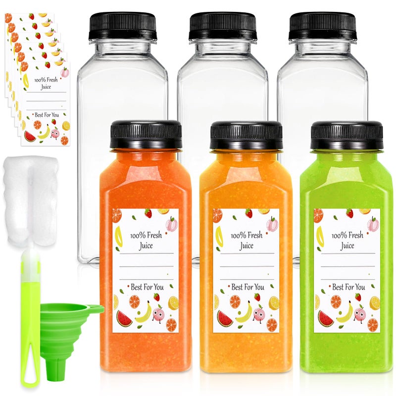 Leaflai Juice Bottles - 12oz Bottles with Lids, 6 pcs Plastic Juice Containers with Caps Reusable Drink Containers for Juice Milk Coffee Water Smoothie and Other Beverages Christmas gifts - Image 1