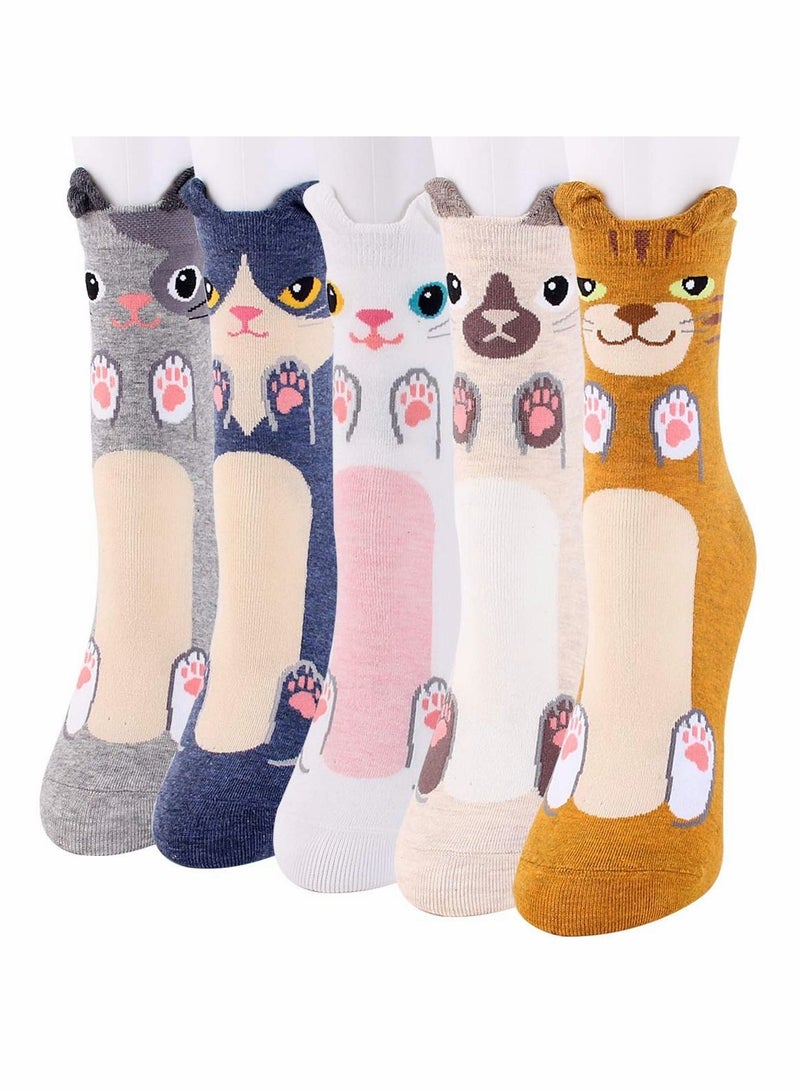 SYOSI 5 Pairs Womens Animal Funny Socks, Cute Cat Dog Cotton Socks for Ladies - Thermal Warm Socks for Winter - Image 1