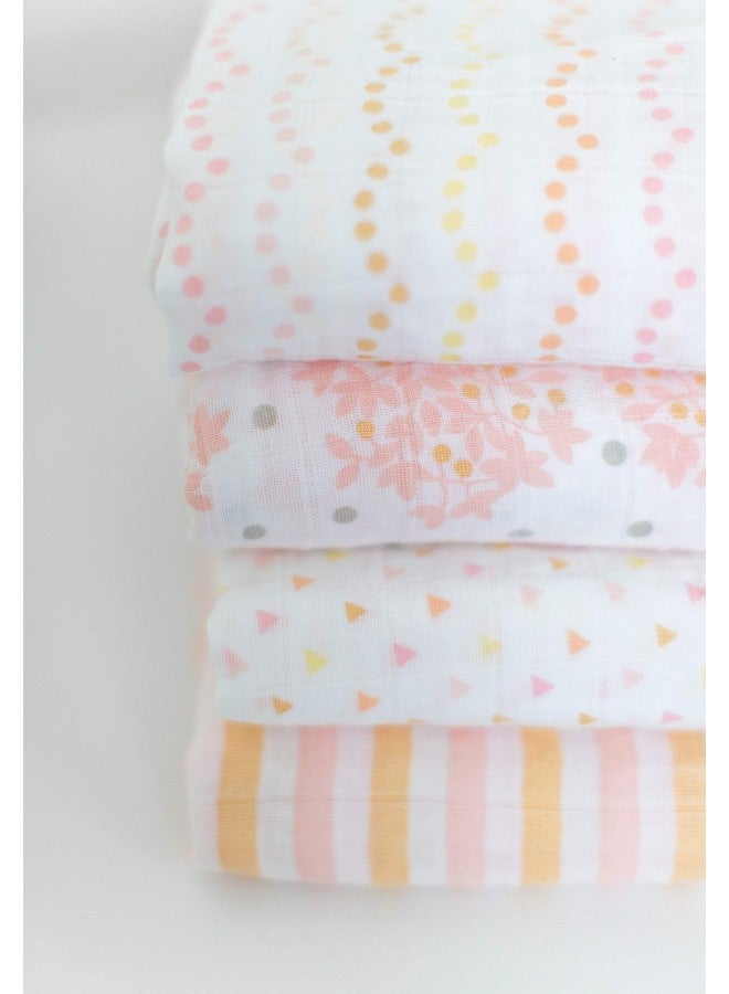 SwaddleDesigns Cotton Muslin Swaddle Blankets Set Of 4 Receiving Blankets For Baby Boys & Girls Best Shower Gift 46X46 Inches Pink Floral & Stripes - Image 5