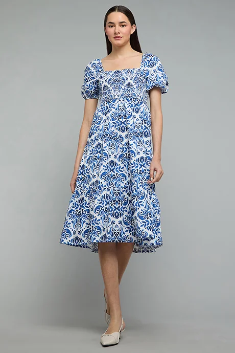 أر أند بي Patterned A-Line Dress with Square Neck An