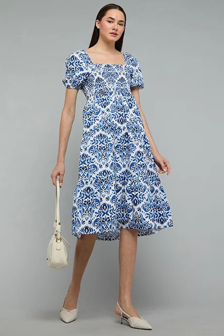 أر أند بي Patterned A-Line Dress with Square Neck An