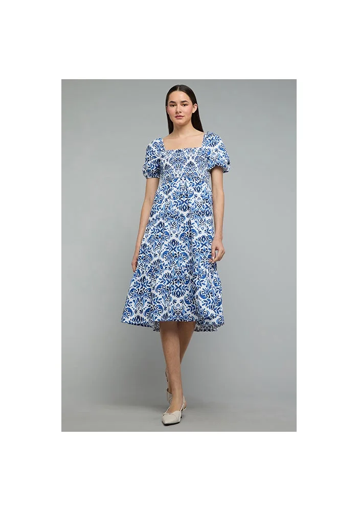 R&b Patterned A-Line Dress with Square Neck An