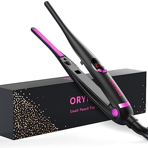 ORYNNE Small Flat Irons for Short Hair 5s Ultra Fast Heat Up Pencil Flat Iron Negative Ions Mini Flat Iron for Edges 310 Travel Mini Hair Straightener with Digital Temp Control Easy to Use