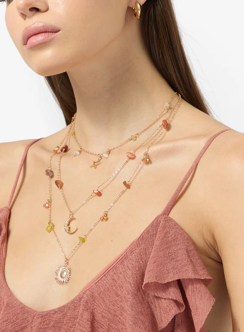 Ginger Layered Multi Charm Boho Necklace