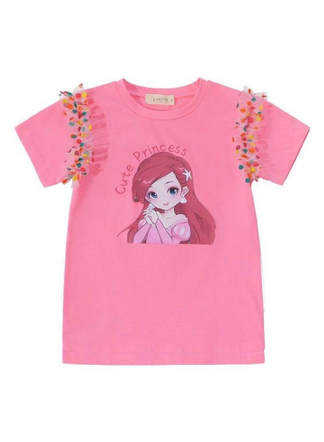 Summer Children's Baby Girl Fashion Western Style All-match Color Polka Dot Cartoon T-shirt Cute Princess Short-sleeved Trendy Top