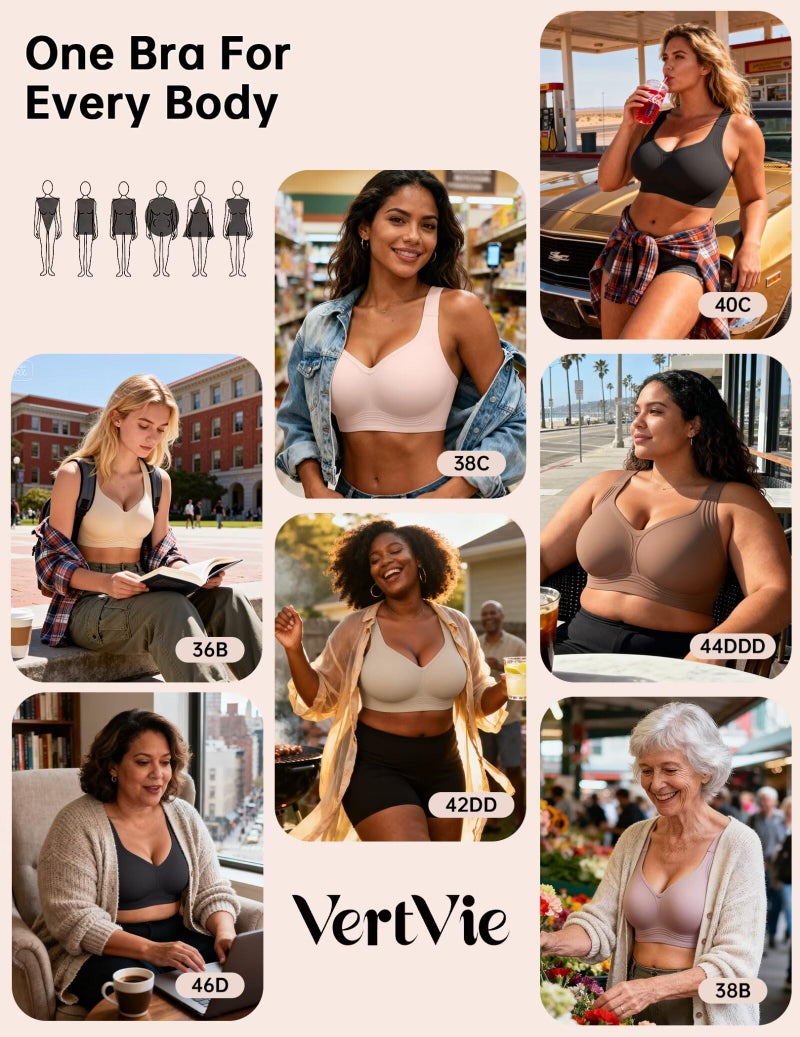 Vertvie Jelly Bras for Women Plus Size Minimizer Soft Wireless Push Up Bra Full Supportive Older Lift Back Coverage Bralette(Skin,38C) - Image 5