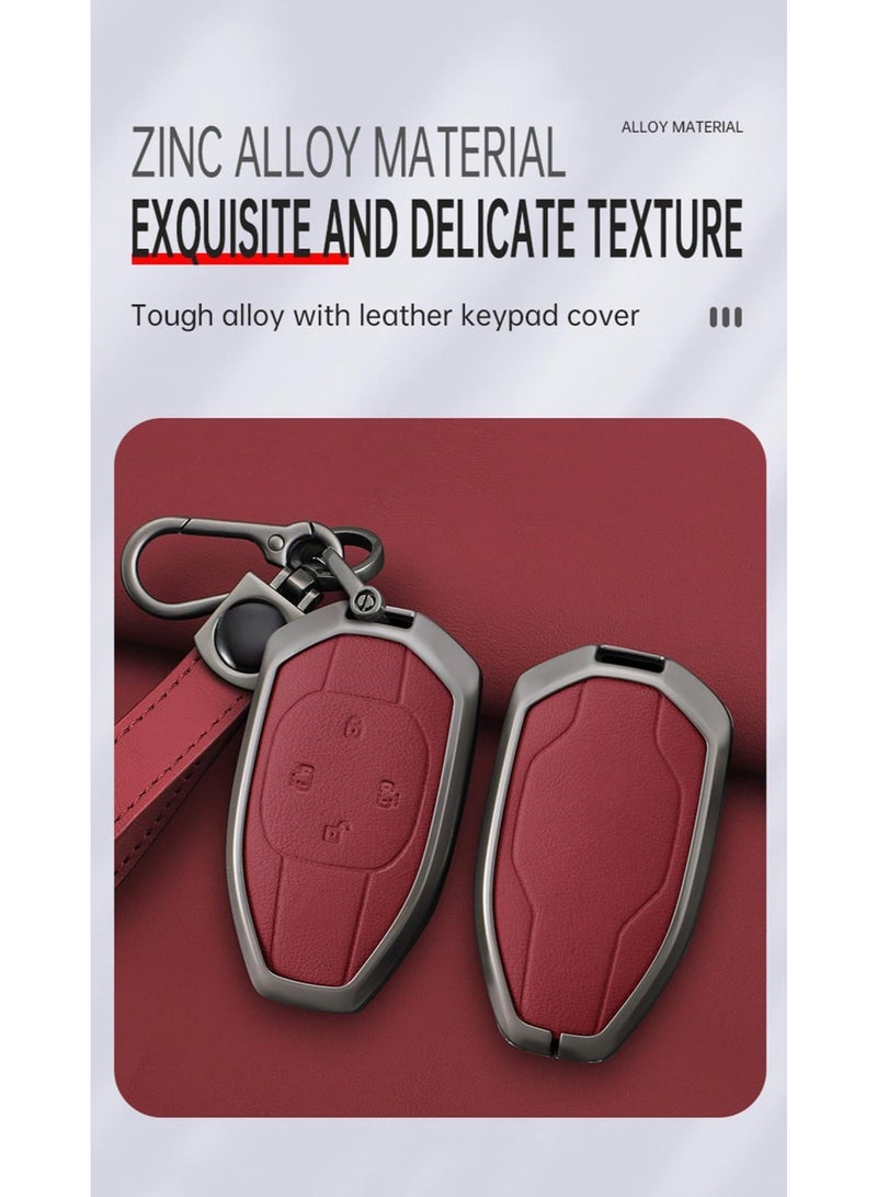 NOSKIN Leather Metal Car Key Fob Cover Fit for Trumpchi GAC 2021 Empow J11 J12 GS8 GM6 Key Protective Cover Keychain Key Holder Key Cover 4 Button (Red) - Image 4