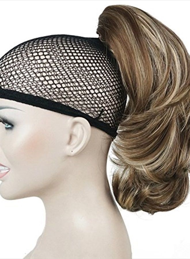 Lydell 12" Dual Use Straight Curly Styled Clip In Claw Ponytail Hair Extension Synthetic Hairpiece 125g with a jaw/claw clip (12TT26 Light Brown with Highlights) - Image 2