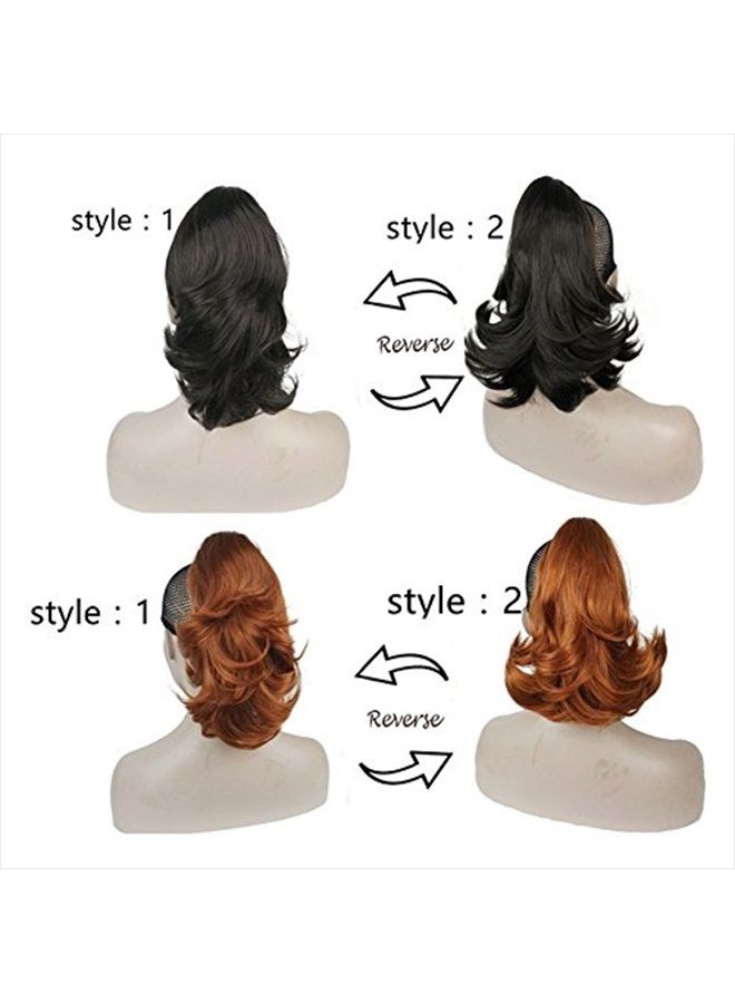 Lydell 12" Dual Use Straight Curly Styled Clip In Claw Ponytail Hair Extension Synthetic Hairpiece 125g with a jaw/claw clip (12TT26 Light Brown with Highlights) - Image 4
