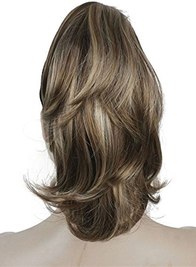 Lydell 12" Dual Use Straight Curly Styled Clip In Claw Ponytail Hair Extension Synthetic Hairpiece 125g with a jaw/claw clip (12TT26 Light Brown with Highlights) - Image 1