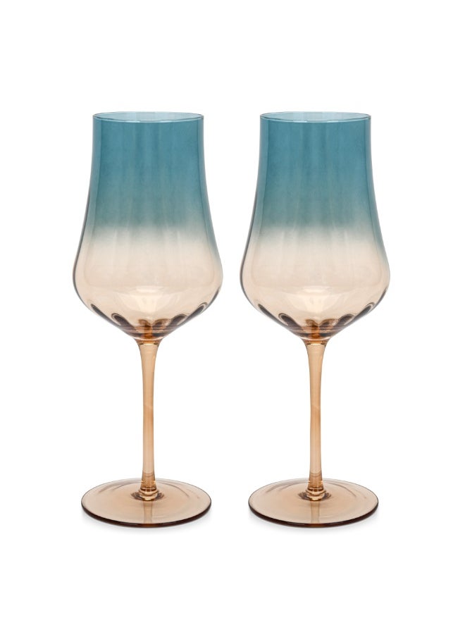 Fissman Wine Glass Set of 2 600mL, Handmade Mouth Blown Red Wine Glasses | Elegant Gradient Teal Color Glass | Long Stem Crystal Clear Glasses Excellent Gift  - Image 1