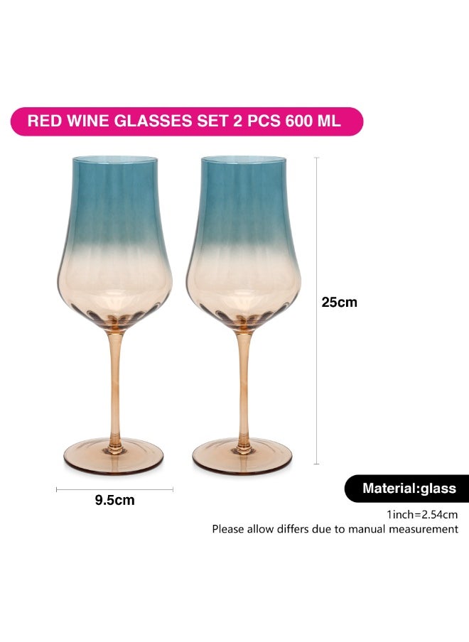 Fissman Wine Glass Set of 2 600mL, Handmade Mouth Blown Red Wine Glasses | Elegant Gradient Teal Color Glass | Long Stem Crystal Clear Glasses Excellent Gift  - Image 3