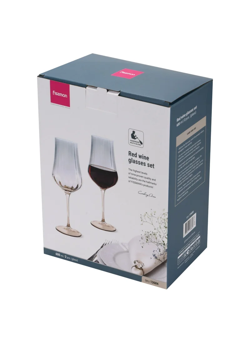 Fissman Wine Glass Set of 2 600mL, Handmade Mouth Blown Red Wine Glasses | Elegant Gradient Teal Color Glass | Long Stem Crystal Clear Glasses Excellent Gift