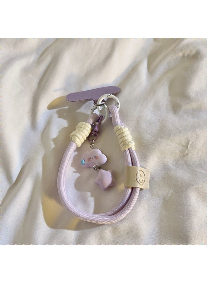 Cute Fun Speechless Clouds Stars Jewelry Mobile Phone Chain Wristband Pendant Key Camera Lanyard Chain Universal-Specification:Purple Silent Cloud Star + 962 Mark + Light Purple Small Clip - Image 1