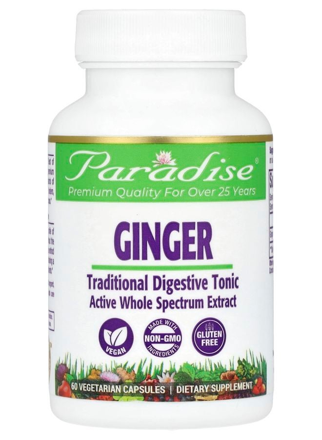 Paradise Herbs Ginger 60 Vegetarian Capsules (250 mg per Capsule) - Image 1