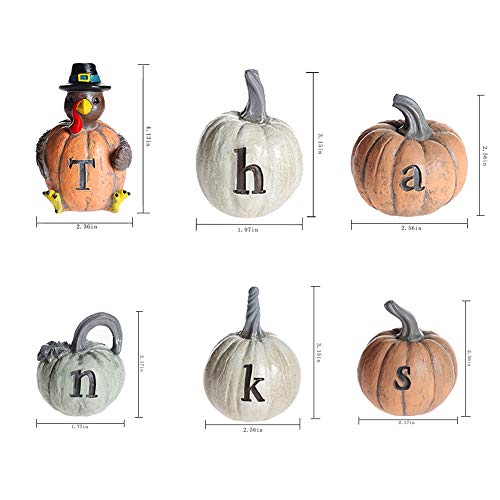 MorTime Thanksgiving Decorations Hand-Painted Turkey Pumpkin with Engraved Thanks, Set of 6 Tabletop Fall Autumn Decor for Living Room Bedroom Kitchen Thanksgiving Harvest Day - Image 2