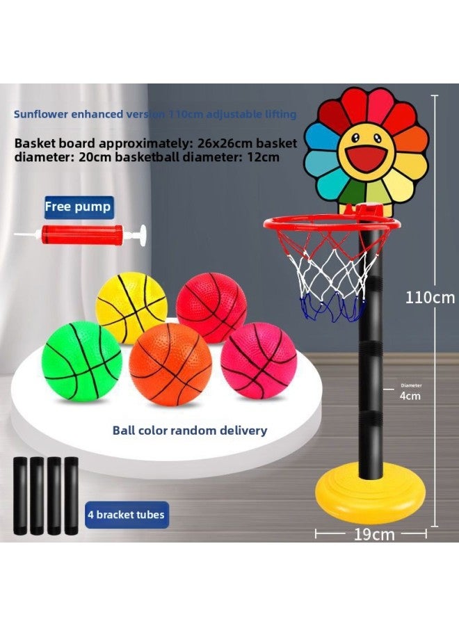 Basketball Stand Children's Home Indoor Adjustable Mobile Adult Standard Basketball Frame Youth Basketball Stand Toy-Color:A Ball-Specifications:Vertical Small Flower [can Rise To 110cm] Send Accessories - Image 1