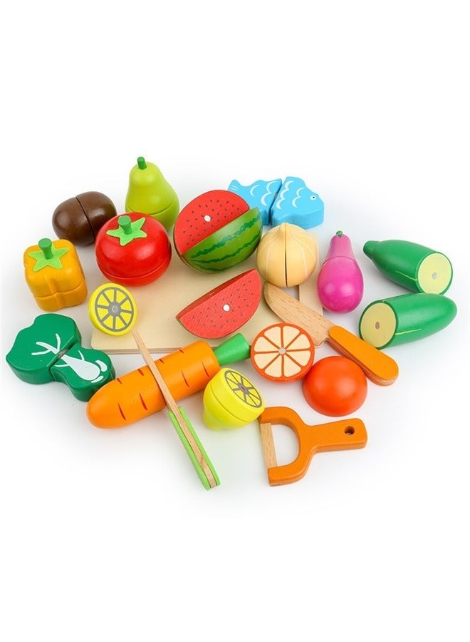 17 Pcs  Wooden Play Food, Shopping Bag & List. Magnetic Toddler Cutting Set, Play Food Sets for Kids Kitchen, Pretend Play Toys - Image 1