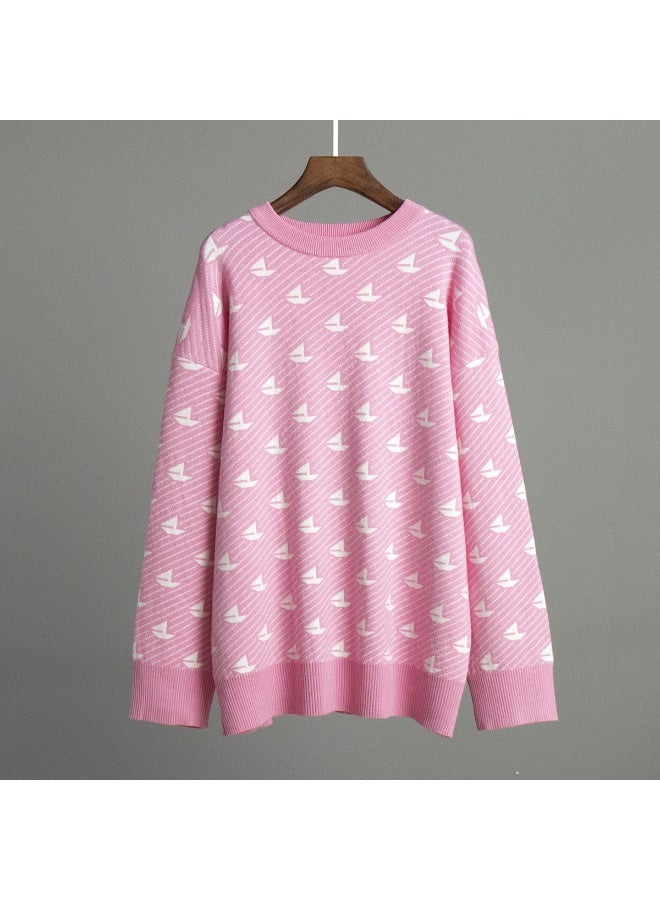 NIBEMINENT Knit Jumper Women O Neck Printed Embroidery Sweater Fashion Long Sleeve Pullover Autumn Winter  Loose Sweaters - Image 1