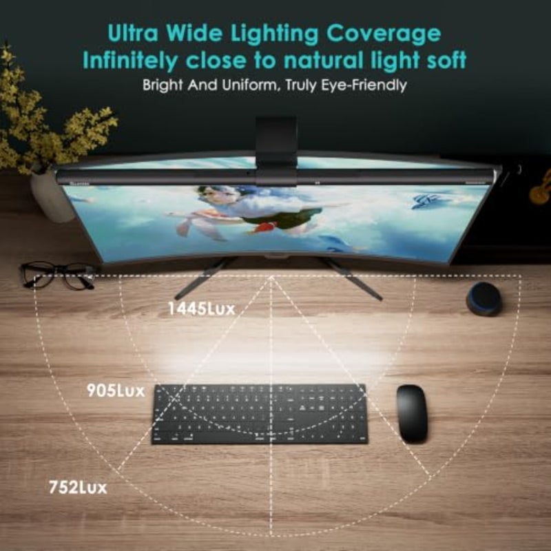 Monitor Light Bar PRO+ with Remote Control, Fit for Curved/Flat Monitor, Eye-Care USB Computer Lamp Dimmable Screen Light Bar with Auto-Dimming, No Glare Home Office Gaming Desk Lamp, black - Image 2
