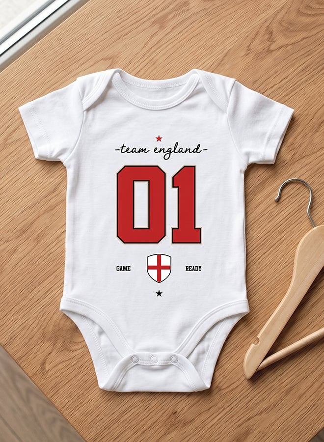 Nurtur FIFA England Football Printed Unisex Baby Onesie, Little Champion Teddy Graphic, Soft Cotton Infant Bodysuit - White - Image 2