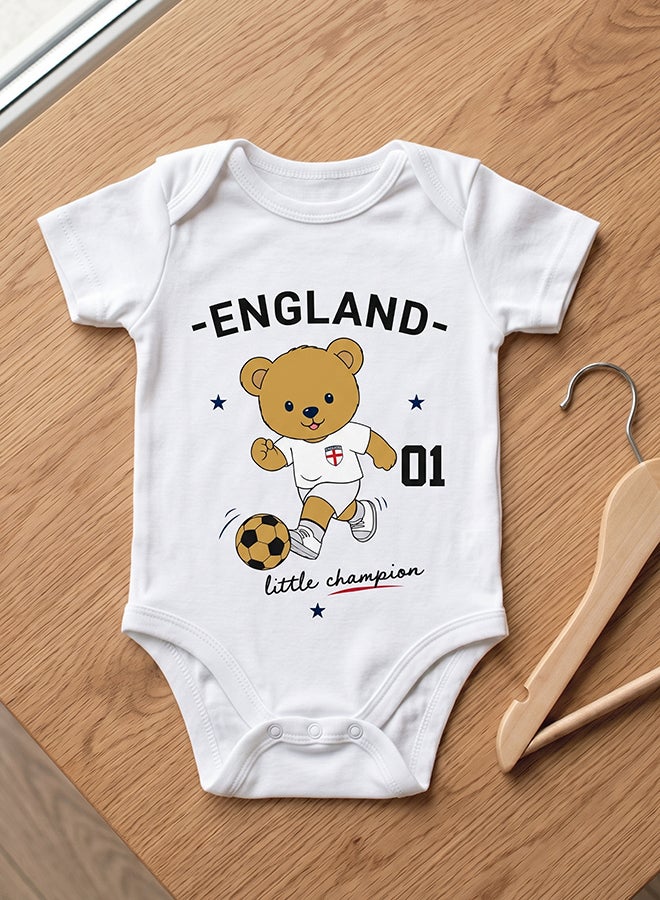 Nurtur FIFA England Football Printed Unisex Baby Onesie, Little Champion Teddy Graphic, Soft Cotton Infant Bodysuit - White - Image 1