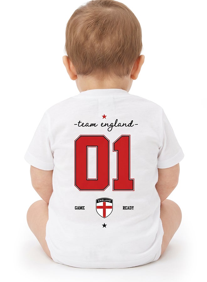 Nurtur FIFA England Football Printed Unisex Baby Onesie, Little Champion Teddy Graphic, Soft Cotton Infant Bodysuit - White - Image 4