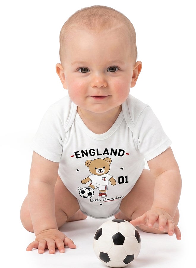 Nurtur FIFA England Football Printed Unisex Baby Onesie, Little Champion Teddy Graphic, Soft Cotton Infant Bodysuit - White - Image 5