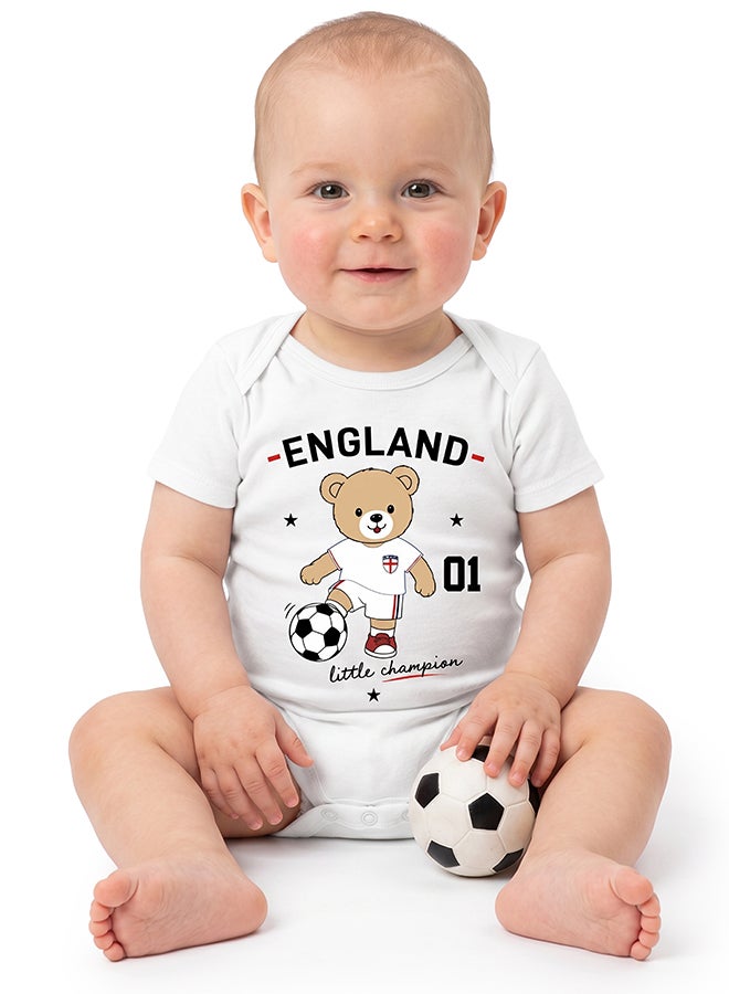 Nurtur FIFA England Football Printed Unisex Baby Onesie, Little Champion Teddy Graphic, Soft Cotton Infant Bodysuit - White - Image 3
