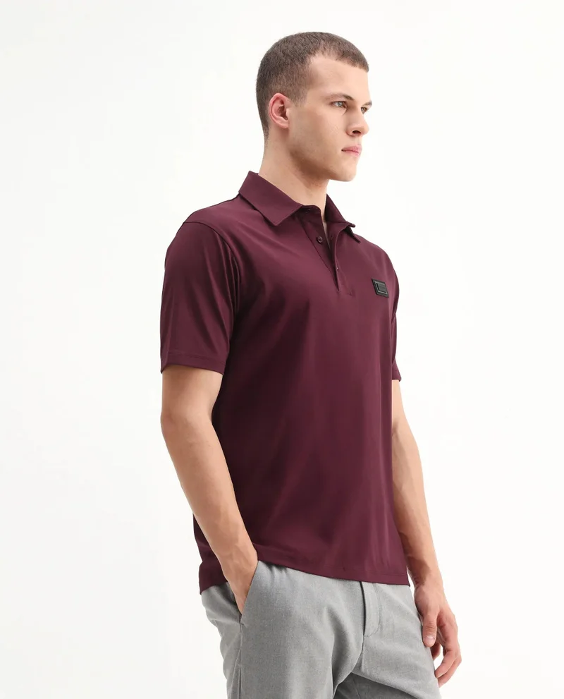 Rare Rabbit Men's Plain Cotton Polo With Badge Detail