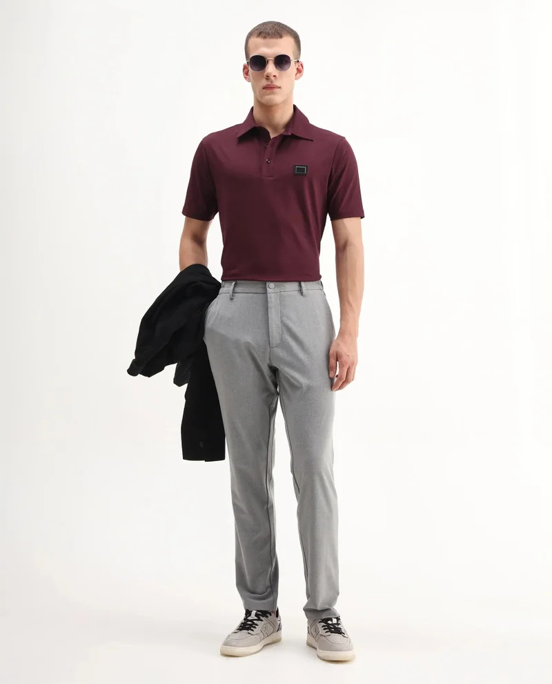 Rare Rabbit Men's Plain Cotton Polo With Badge Detail