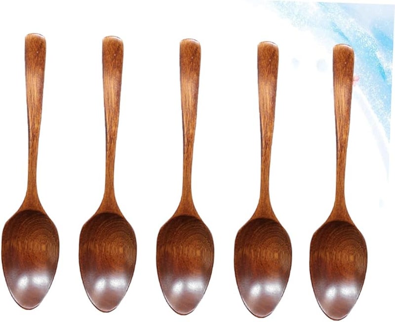 Natural Wooden Spoons Set of 5 Japanese Style Kitchen Utensils for Cooking Stirring Serving - Image 5