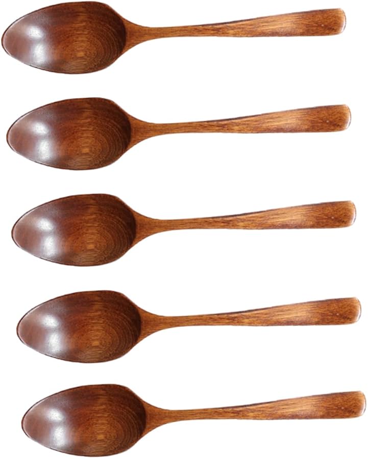 Natural Wooden Spoons Set of 5 Japanese Style Kitchen Utensils for Cooking Stirring Serving - Image 1