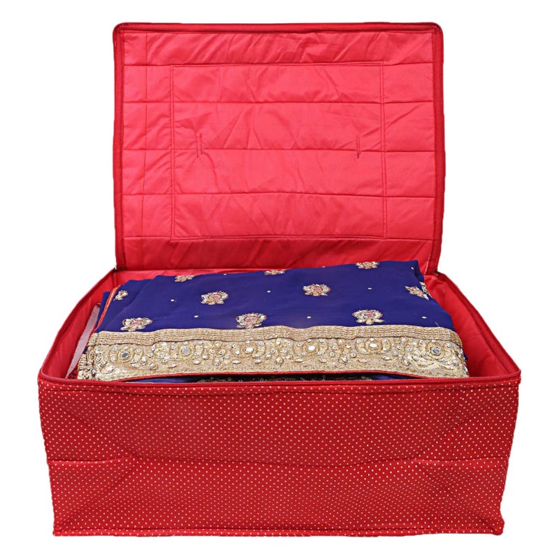 Kuber Industries Kuber Industries Dot Print Polyester Wardrobe OrganizerCoverStorage Bag For Store Saree Lehenga Suit Dress Clothes Red  - Image 4