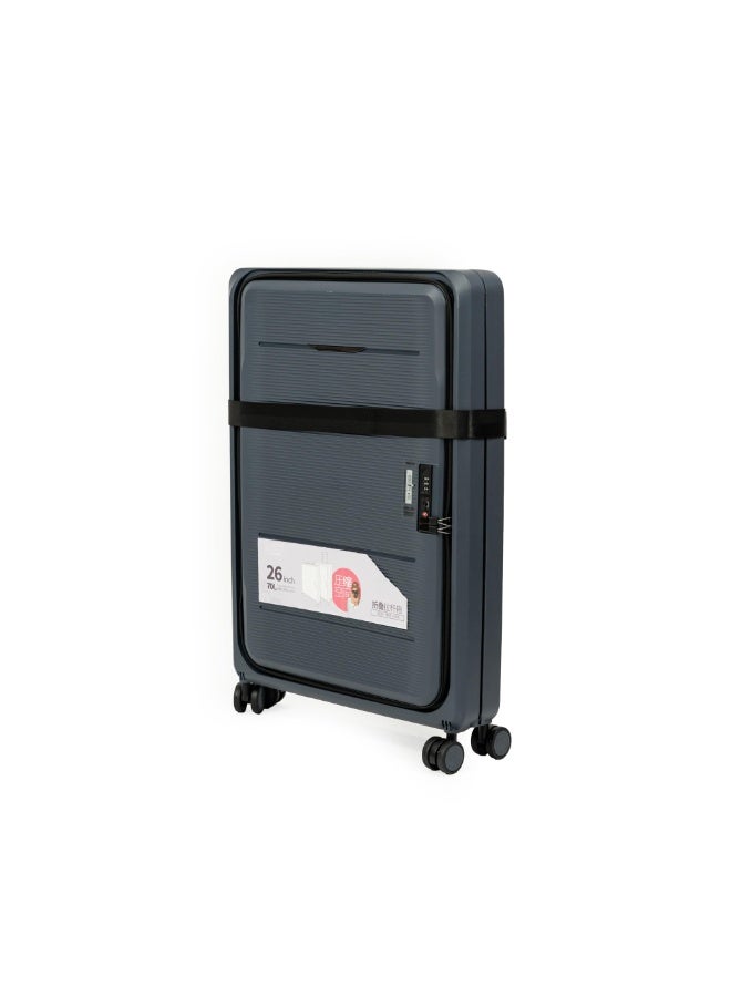 Collapsible & Foldable Hardcase Cabin Plastic Suitcase for Travel for Men's & Women's | Travel Trolley Bag| 8 Wheels | TSA Lock | Easy-to-Store (Dark Gray, 26 Inch) - Image 1