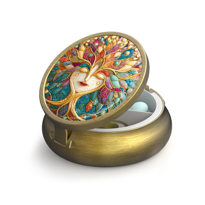 VANCANYOHO Small Pill Case Pill Box with Mirror Retro 3 Compartment Pill Holder for Purse or Pocket Bronze Portable Medicine Vitamin Container Fish Oil and Supplement Storage BPA-Free(Tree of Life) - Image 1