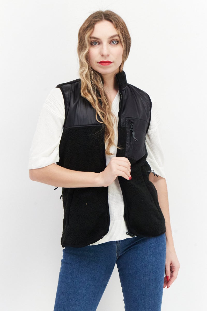 Threadbare Women High Neck Zip Up Fleece Jacket, Black - Image 1