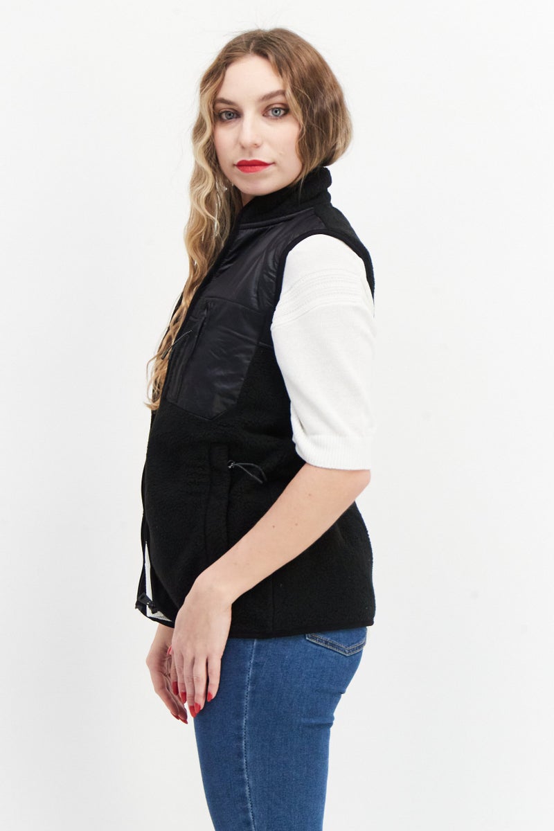 Threadbare Women High Neck Zip Up Fleece Jacket, Black - Image 2