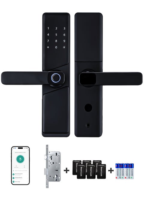 Smart Lock, Smart Door Lock with Handle, WiFi Door Lock with Tuya APP Control, Door Locks with Keypads, Anti-Peeping Password, Auto Lock One Touch Unlock,Color black,4585 Mortise(702MLJ)