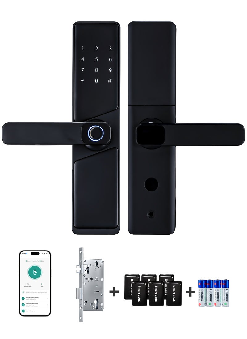 ATuMan - Smart Lock, Smart Door Lock with Handle, WiFi Door Lock with Tuya APP Control, Door Locks with Keypads, Anti-Peeping Password, Auto Lock One Touch Unlock,Color black,4585 Mortise(702MLJ) - Image 1