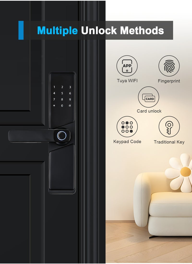 ATuMan - Smart Lock, Smart Door Lock with Handle, WiFi Door Lock with Tuya APP Control, Door Locks with Keypads, Anti-Peeping Password, Auto Lock One Touch Unlock,Color black,4585 Mortise(702MLJ) - Image 1