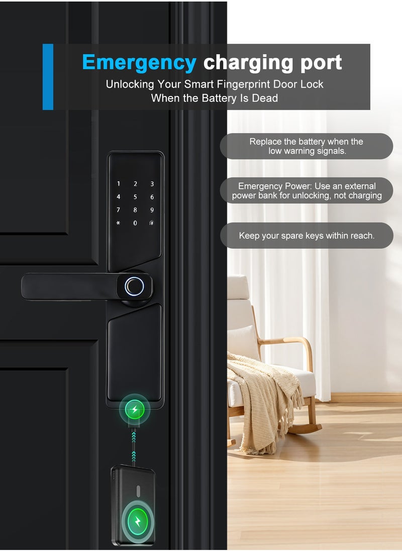 ATuMan - Smart Lock, Smart Door Lock with Handle, WiFi Door Lock with Tuya APP Control, Door Locks with Keypads, Anti-Peeping Password, Auto Lock One Touch Unlock,Color black,4585 Mortise(702MLJ) - Image 1