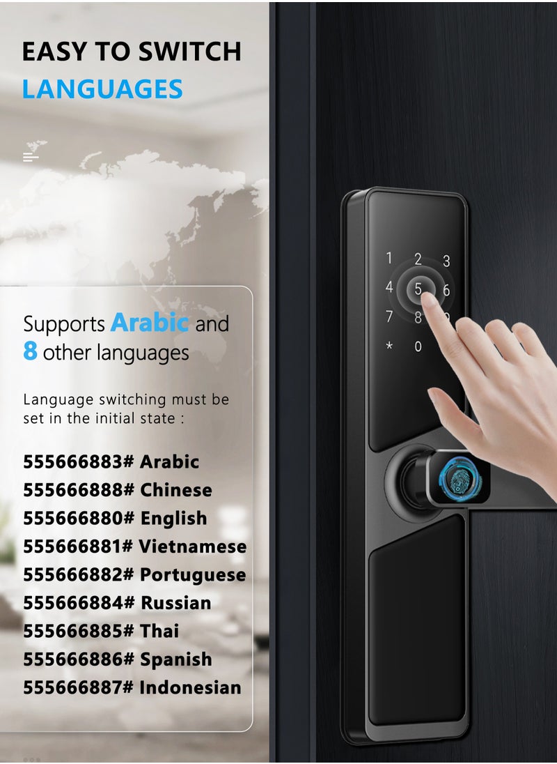 أتومن قفل ذكي، قفل باب ذكي بمقبض، قفل باب WiFi مع التحكم عبر تطبيق Tuya، أقفال أبواب بلوحة مفاتيح، كلمة مرور مضادة للتطفل، قفل تلقائي وفتح بلمسة واحدة، اللون: أسود، مزلاج 4585 (702MLJ)  - Image 2