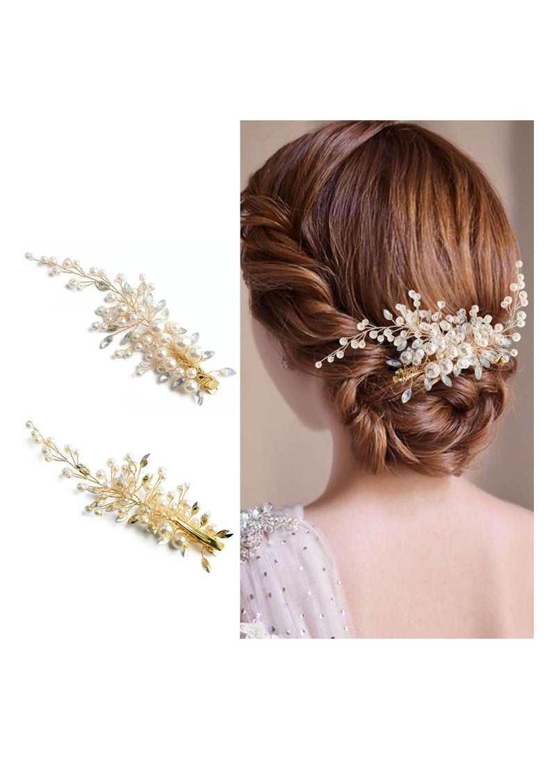 general 2PCS Wedding Pearl Hair Clips - Crystal Hair Accessories Wedding Pearl Hair Clips for Bridal Ladies, Suitable for Prom Banquet Wedding - Image 1