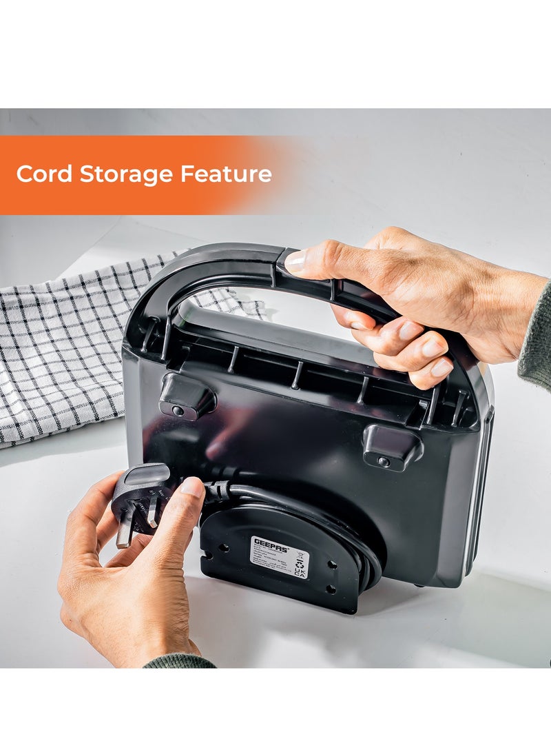 GEEPAS 2-Slice Sandwich Maker, Non-Stick Interchangeable Plates, Adjustable Temperature with Power Indicator, 2 Years Warranty 750 W GSM36533UK Black - Image 2